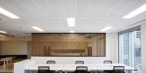 Enterprise 230 metal panel base build ceiling installed at Chifley Tower.