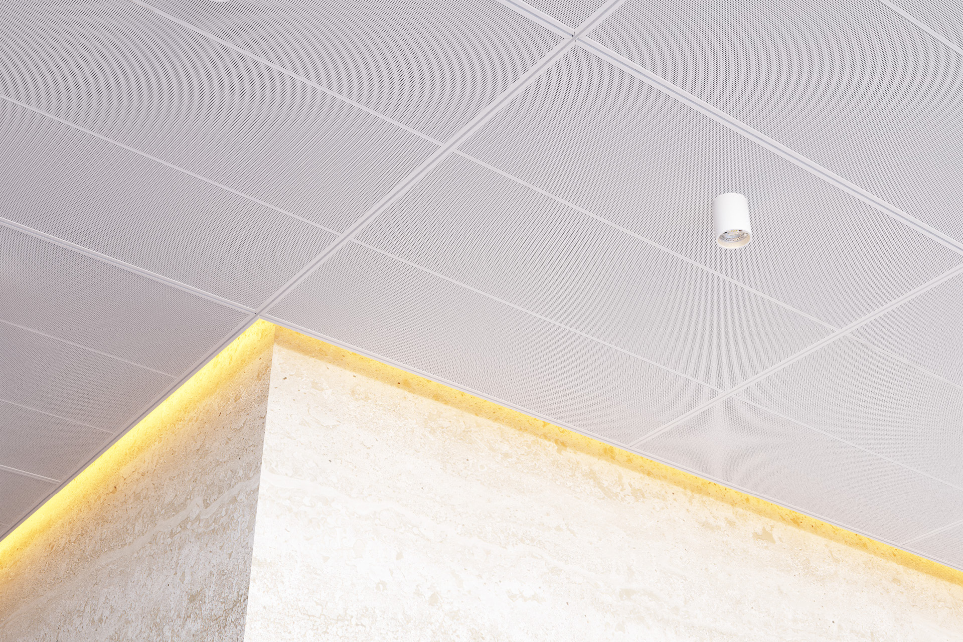 Enterprise 200 metal panel ceiling with exposed grid