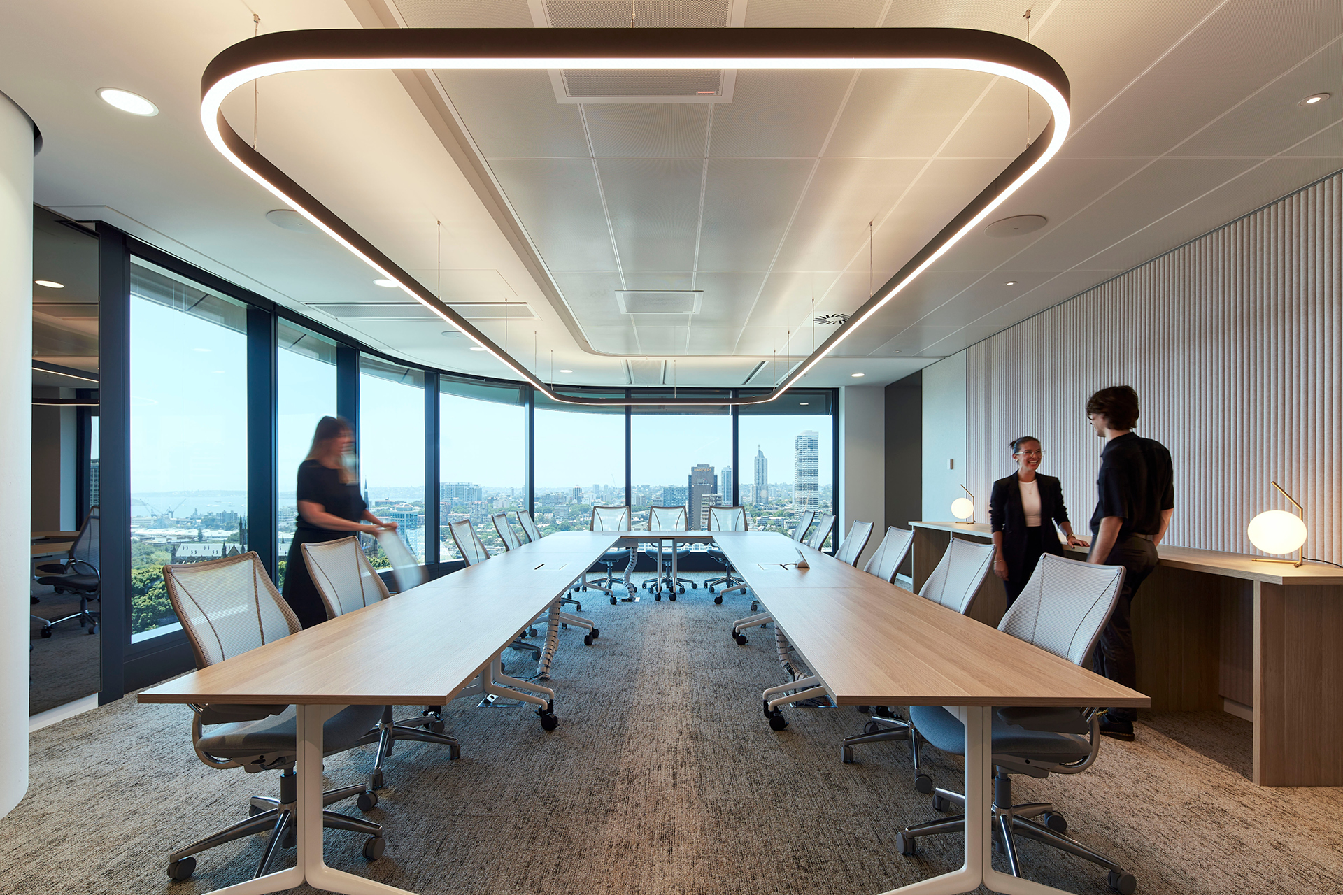 Enterprise 320 metal panel base build ceiling featuring throughout Insignia Financial fitout at Parkline Place Tower