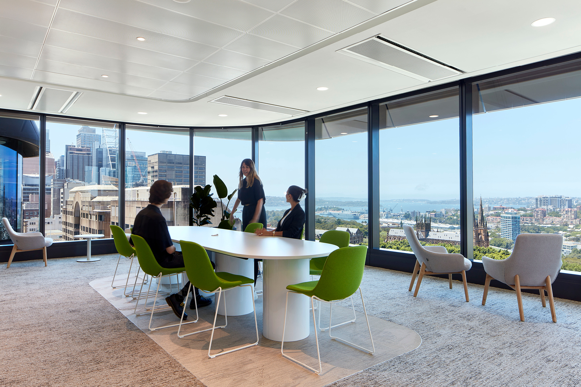 Enterprise 320 metal panel base build ceiling featuring throughout Insignia Financial fitout at Parkline Place Tower