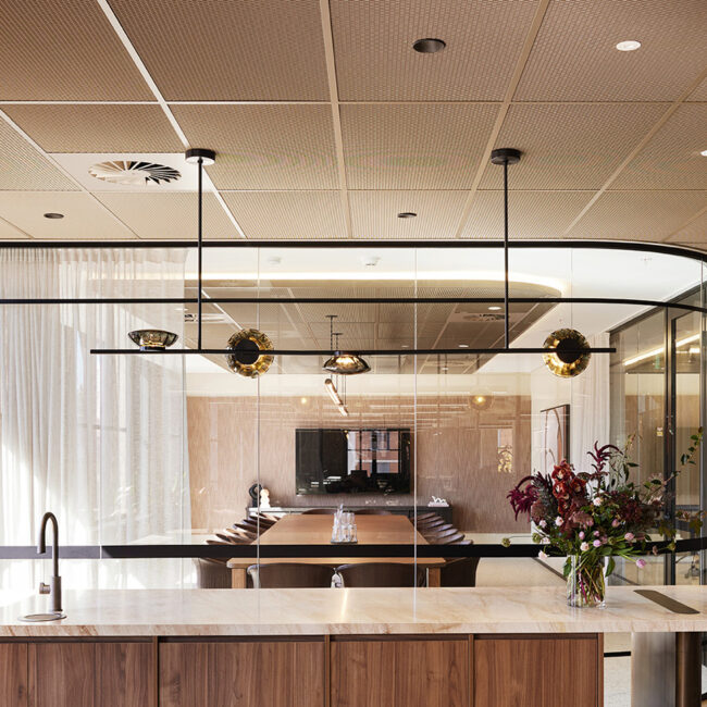 Enterprise Mesh metal panel ceiling installed at 235 Pyrmont St, Level 5 spec suite