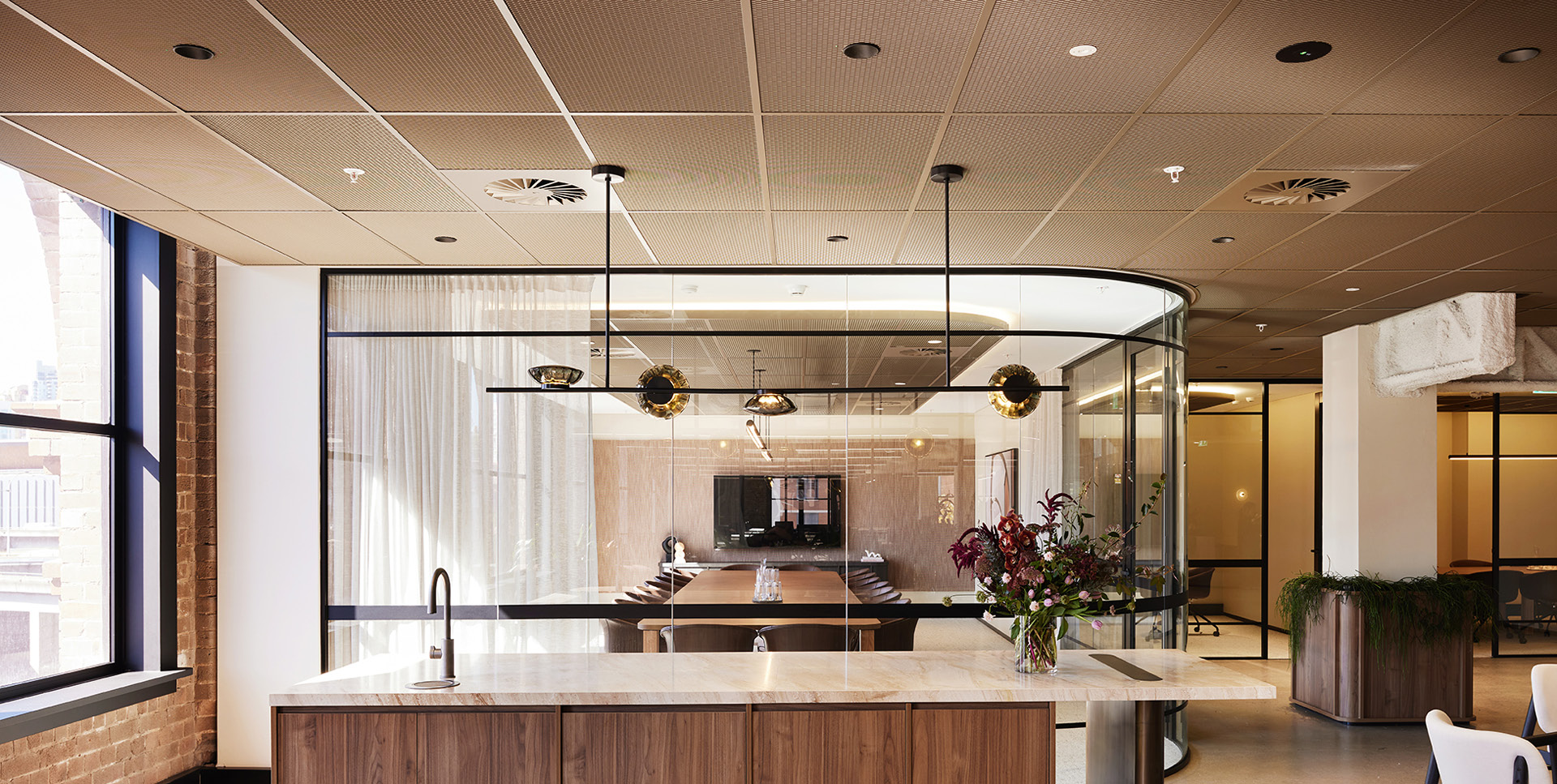Enterprise Mesh metal panel ceiling installed at 235 Pyrmont St, Level 5 spec suite