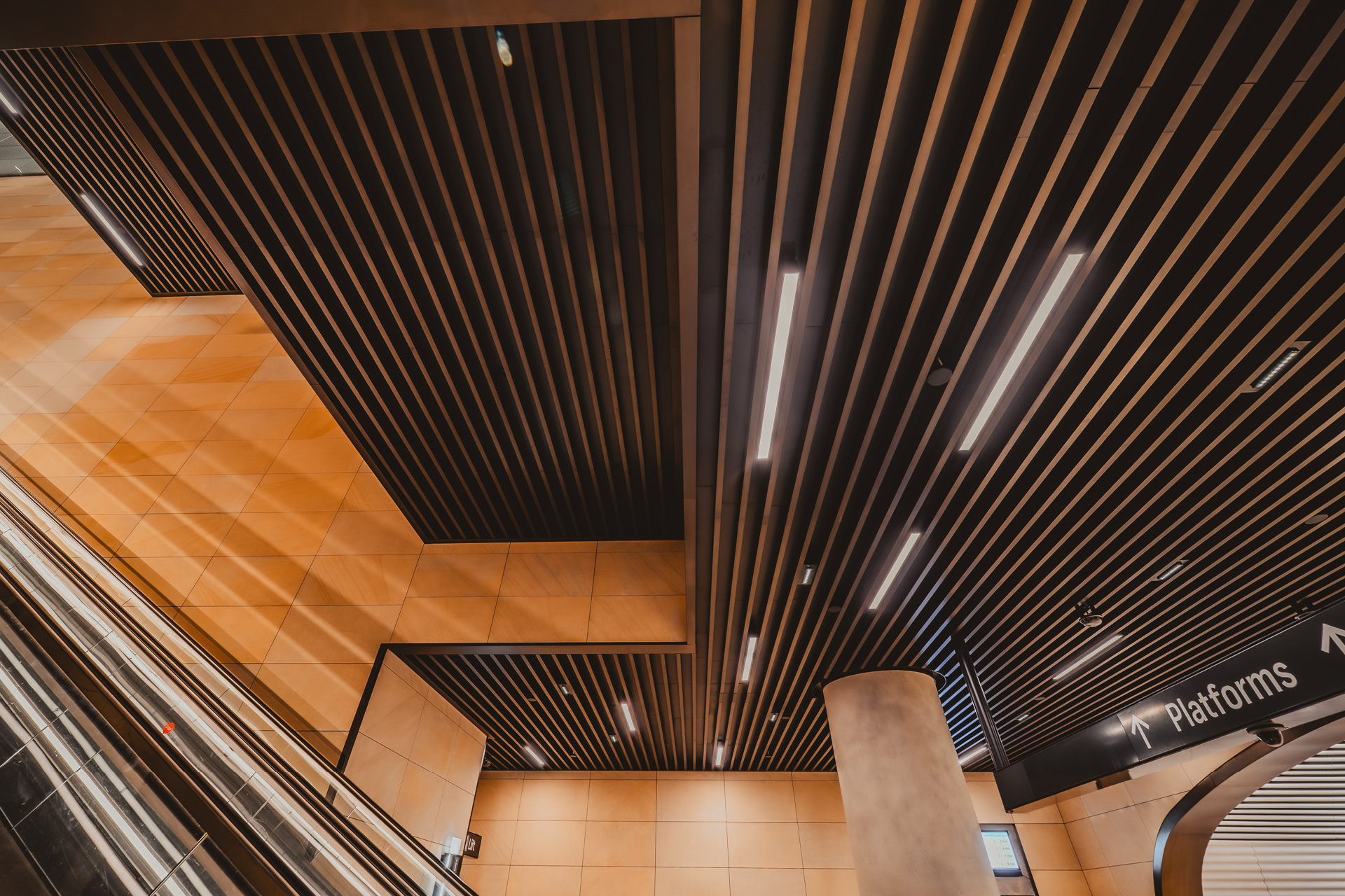 Gadigal Metro Station. Enterprise 400 Batten Ceiling System.