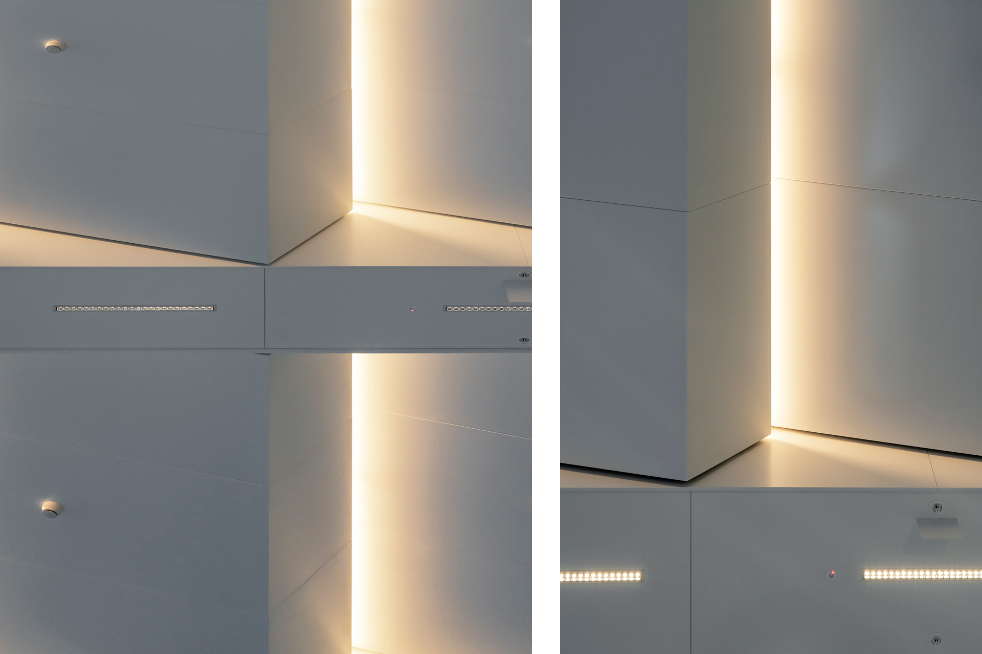 Enterprise 310 metal panel feature ceiling installed at 1 Shelley St Lobby.