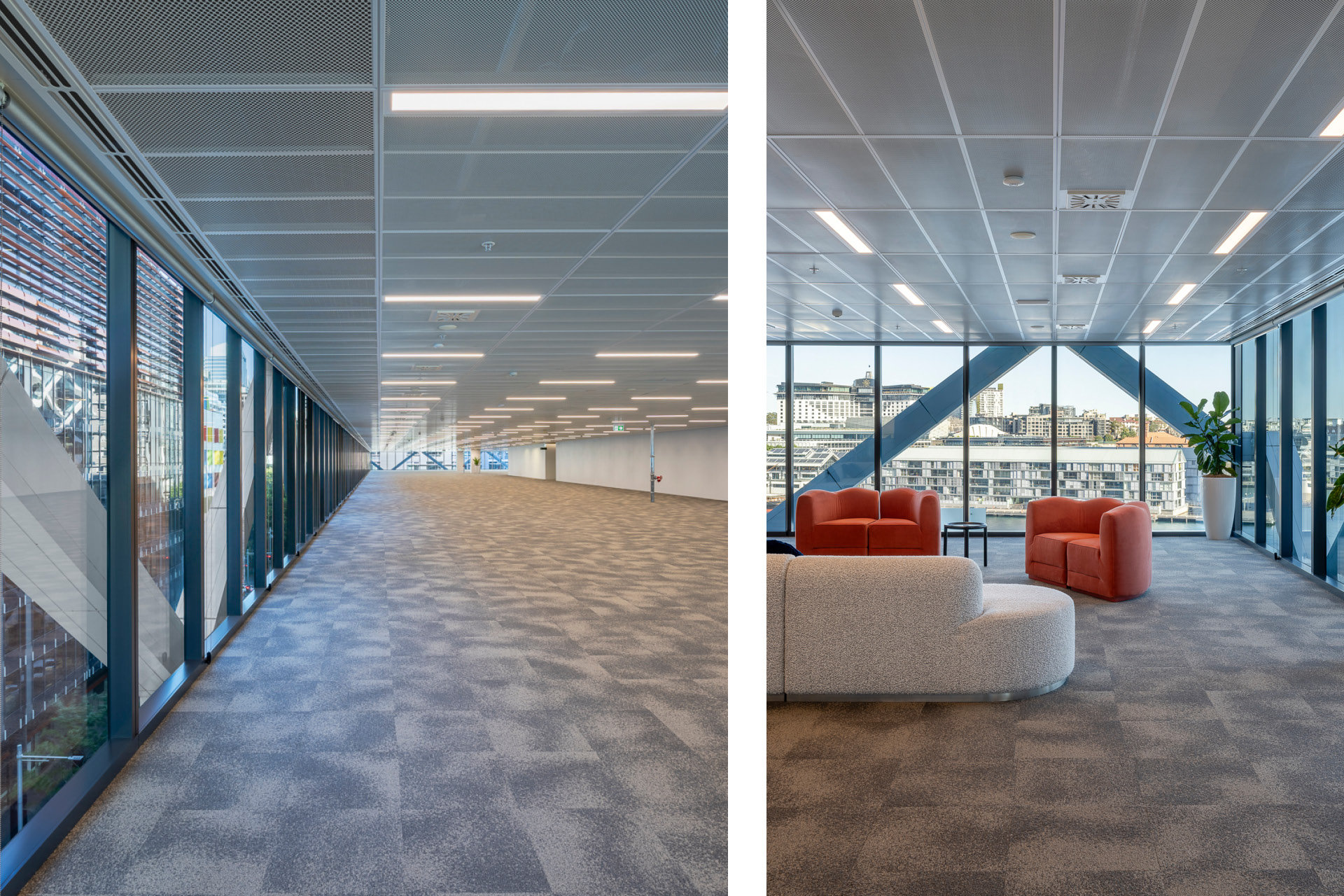 Enterprise 200 perforated metal panel base build ceiling at 1 Shelley St.