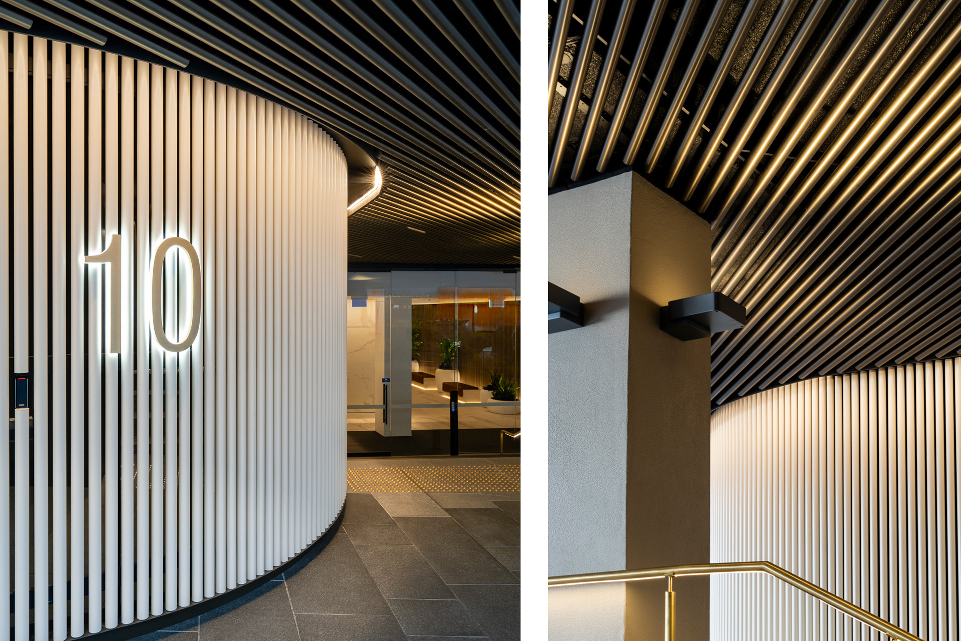 10 Bond St Lobby. Enterprise Architectural Tube wall to ceiling system.