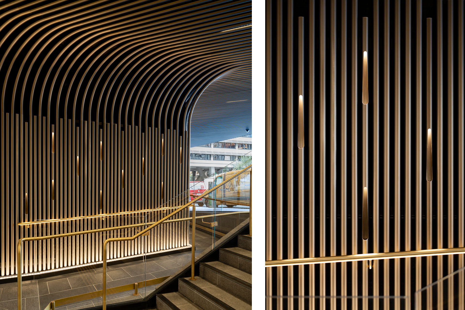10 Bond St Lobby. Enterprise Architectural Tube wall to ceiling system.