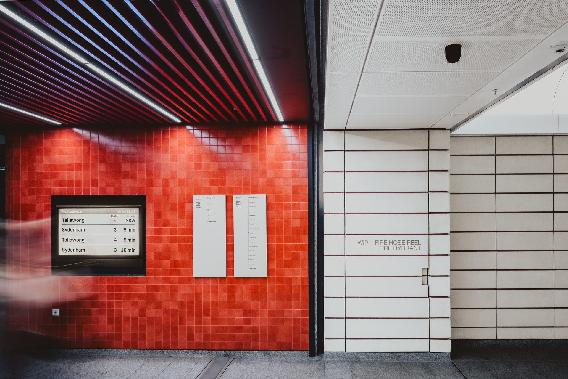 Martin Place Metro Station. Enterprise Architectural Metal Batten Ceiling System.
